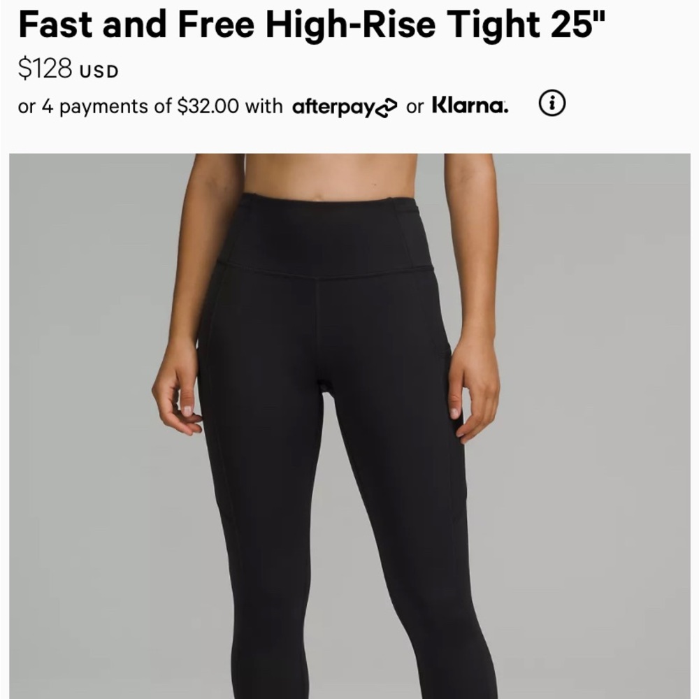 Lululemon Black Fast & Free High Rise Tight 25” Size 4